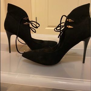 Black suede lace up heel 4”